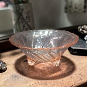 Jeannette Pink Petal Swirl Pedestal Bowl, Vintage Footed Candy Dish, Centerpiece